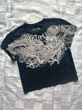 Affliction Flaming Dragon Grey Cropped Tee